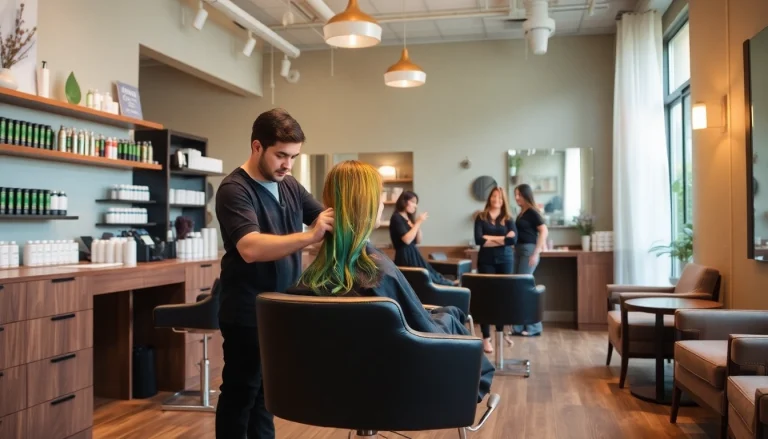 Experience the artistry at addendum salon, with a stylist crafting vibrant hair color and precision cuts in a serene environment.