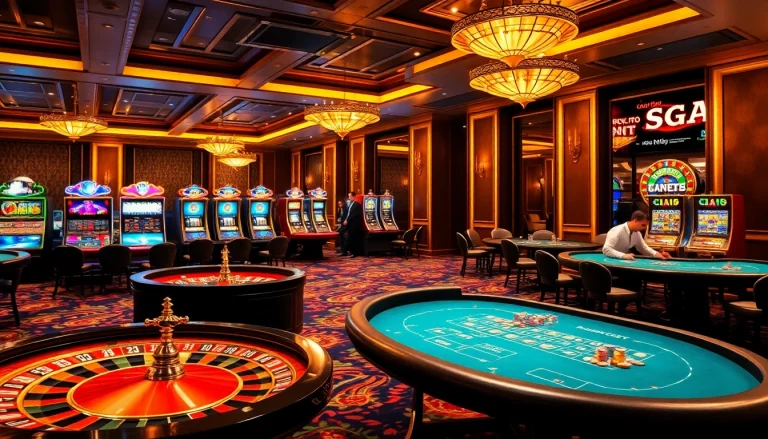 Engage in thrilling gameplay at rikvip.gb.net's luxurious casino atmosphere, featuring poker and roulette tables.