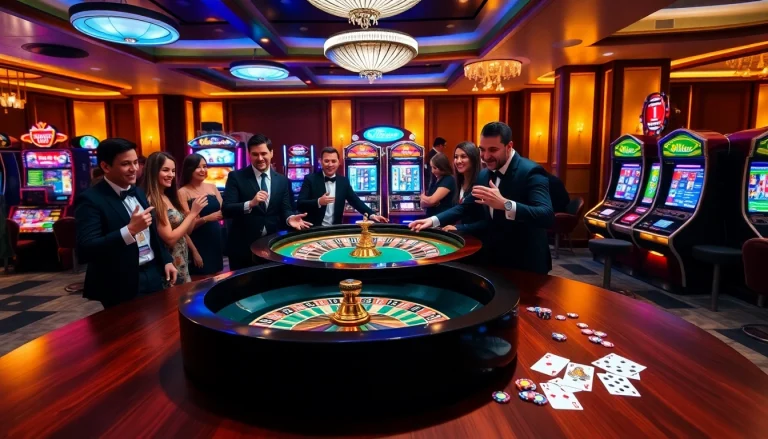 Join the excitement at loto188.gb.net with vibrant poker chips and a roulette table.