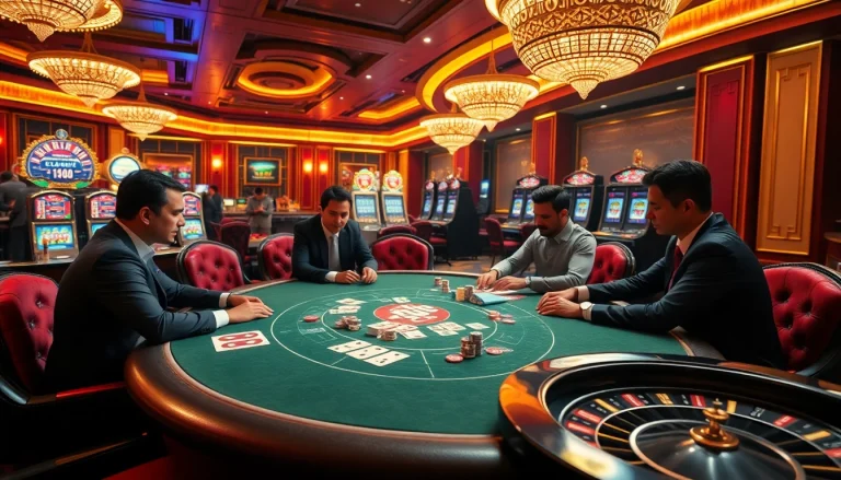 Experience premium gambling excitement at mb66.nyc with a luxurious poker table and vibrant casino ambiance.