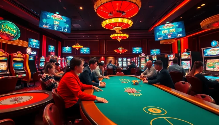Exciting online gambling atmosphere at tk88win.live, featuring players at casino tables and digital interfaces.