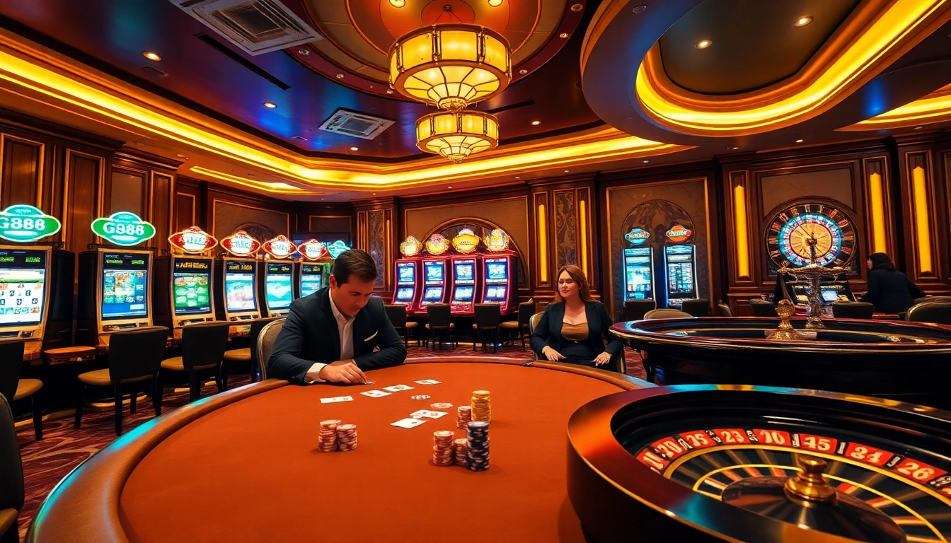 GG88 players engaging at a high-stakes poker table in a luxurious casino setting.
