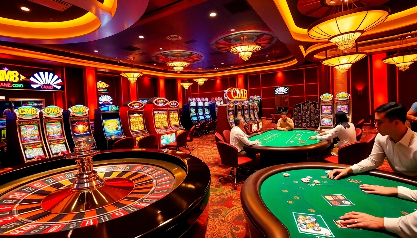 Engaged players enjoying games at CM88's upscale casino setting.