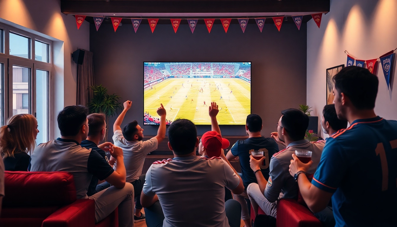 Excited fans enjoying a match together through luongson's live streaming service.