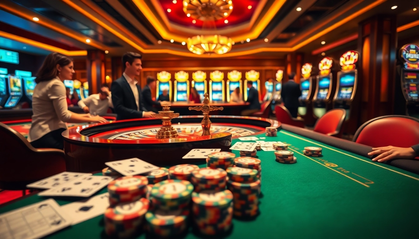 Experience thrilling gameplay at https://bl-555.com/ with a vibrant casino scene featuring roulette and poker.